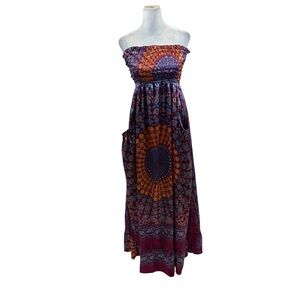 Ladies Urban Nomad Satin Strapless‎ Boho Print Maxi Dress One Size Fits Most